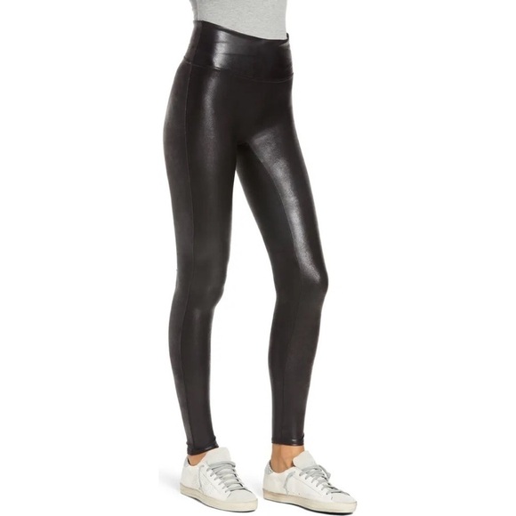 SPANX VERY BLACK Faux Leather Leggings SZ. 2X L - Picture 3 of 12